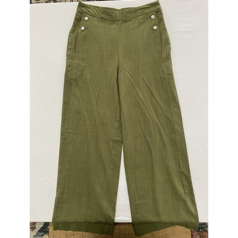 GLG Good Luck Gem Green Wide Leg Sailor Pants Slacks Women's Size L Cotton Blend